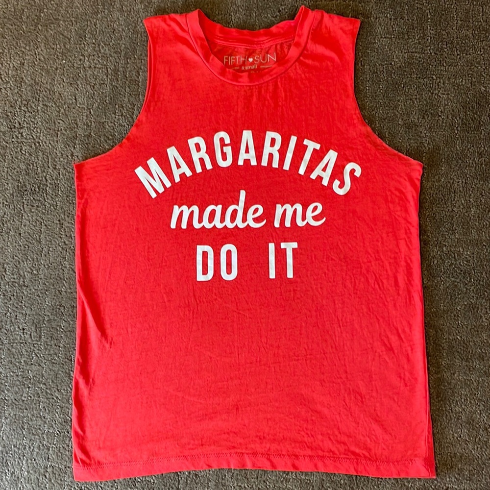 Coral raw edge thin soft fabric tank, Margaritas Made Me Do It, XS